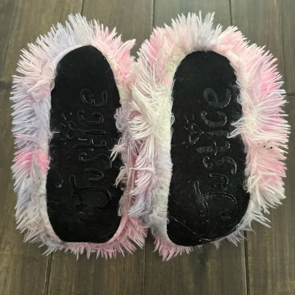 Justice Pastel Fuzzy Slippers Girls 5